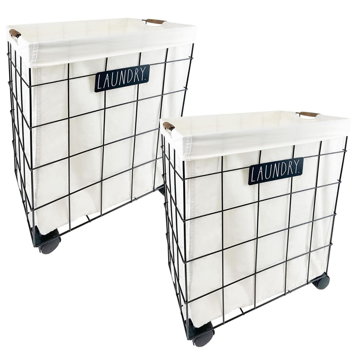 Rae Dunn “Laundry” Set of 2 Laundry Hampers on Wheels DesignStyles