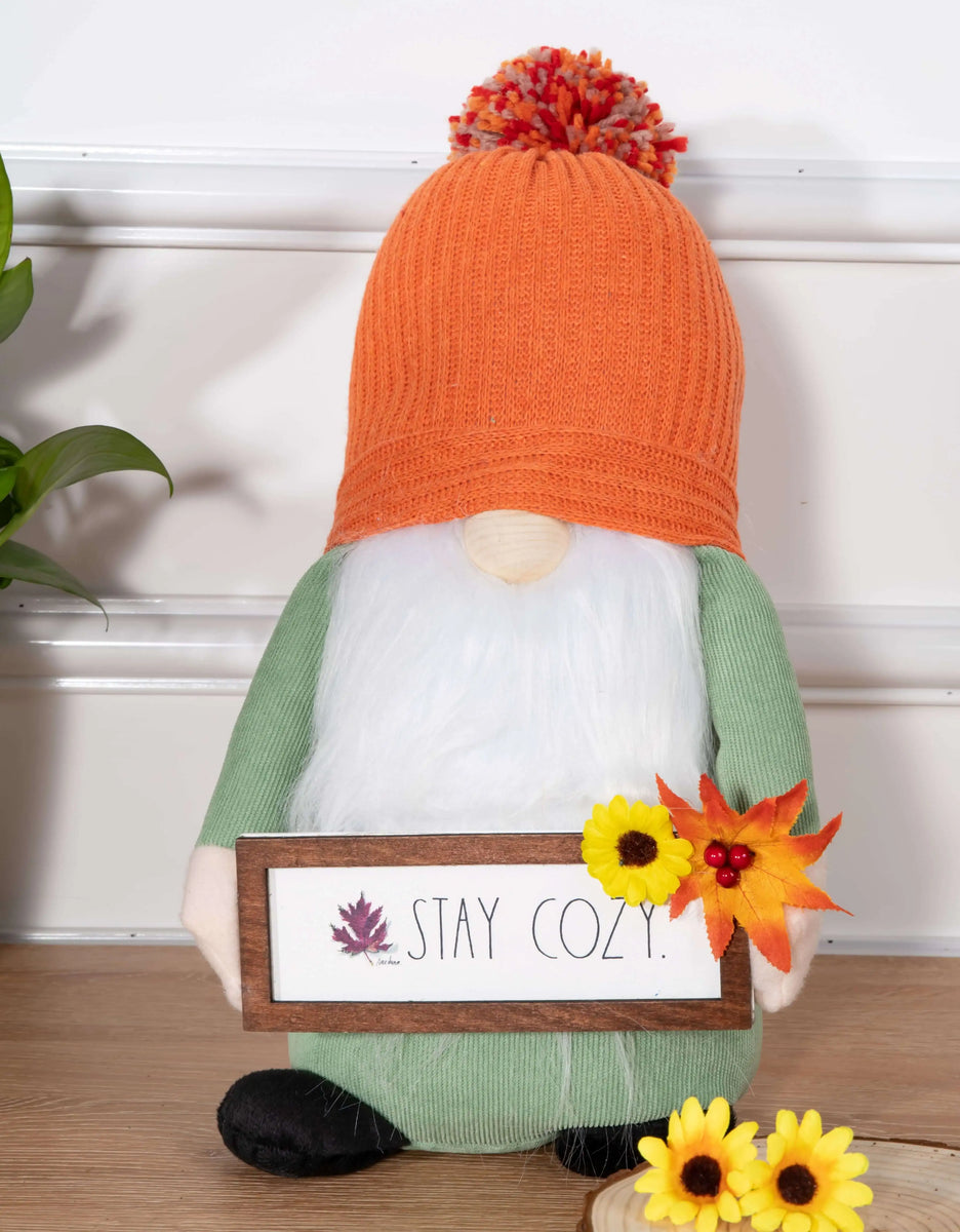 Rae Dunn “Stay Cozy” Rae Dunn Fall Gnome with Beanie DesignStyles