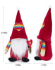 Load image into Gallery viewer, Dimension picture of the Valentine-themed gnome with term &quot;Pride&quot; on it. It is presented in both frontal and side angles, showcasing measurements from each perspective. From the frontal perspective, it is signaled that the gnome measures 8.66&quot; in length and 21.65&quot; in height. From the side perspective, it is shown the gnome measures 4.72&quot; in depth.
