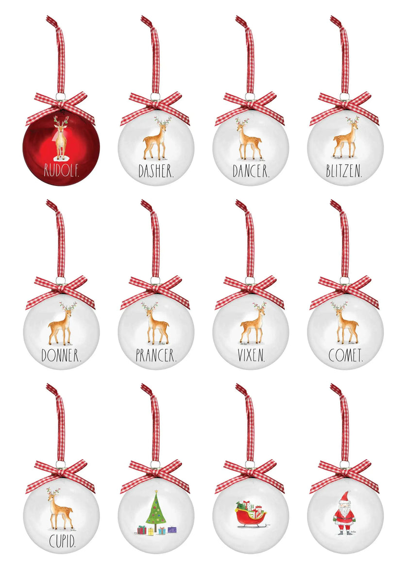 Rae Dunn Set of 12 Illustrated Christmas Reindeer Ornaments DesignStyles