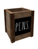 Rae Dunn “Pens” Dark Wooden Squared Pen / Pencil Holder
