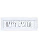 Load image into Gallery viewer, Front angle of the sign with term &quot;Happy Easter&quot; on it. In this view, the main features of the item can be fully appreciated: The term on it written in black color, the stained white wooden frame, and the rectangular shape of the item. The background of the picture is white.
