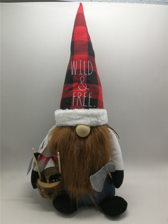 Rae Dunn "Wild & Free" Christmas Gnome with Axe and Stump