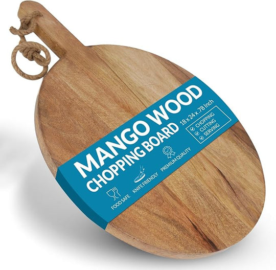Becki Owens Round-Shape Mango Wood Cutting Board with Handle
