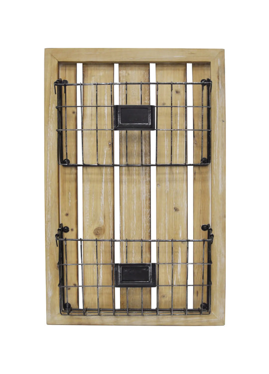 Wall-Mounted 2-Tier Document Organizer with Wood Panel