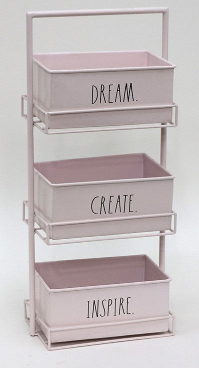 Rae Dunn “Dream – Create – Inspire” Pink Metal 3-Tier Caddy