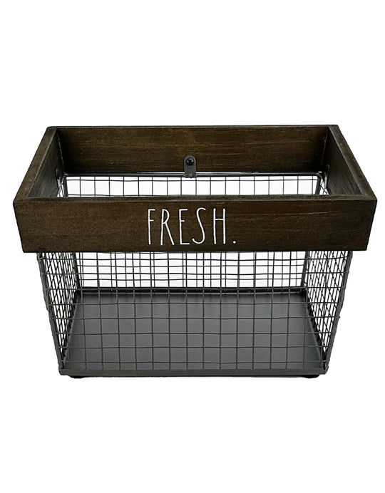 Rae Dunn “Fresh” Wired Metal Basket with Wooden Top