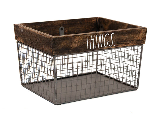 Rae Dunn Metal and Light Wood “Things” Basket