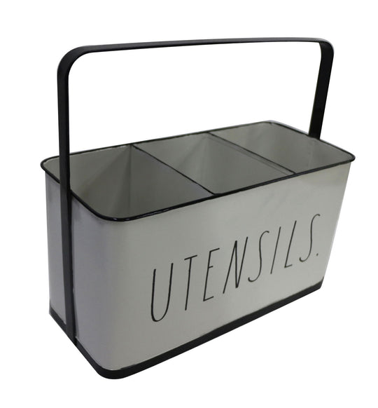 Rae Dunn “Utensils” Gray Metal 3-Sections Utensil Holder