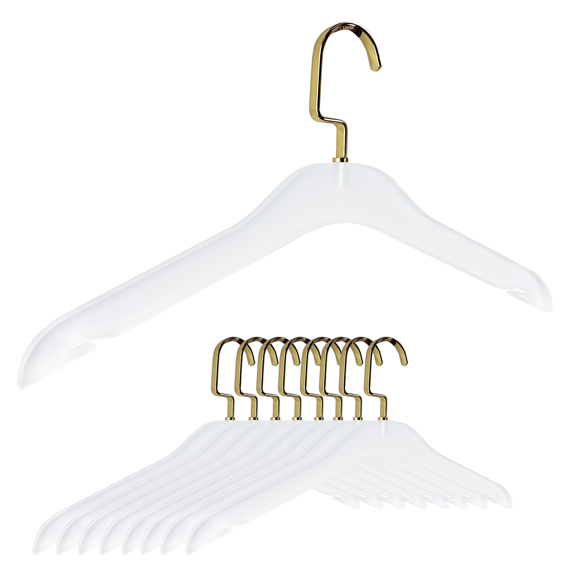 Simply Brilliant Pack of 10 Frosted Acrylic Hanger with Gold Hooks