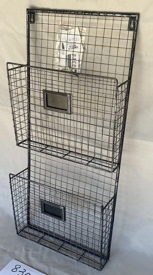 2-Tier Black Metal Wall File Holder with Distressed Finish