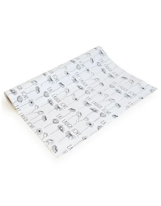 Rae Dunn Shelf Liner with Black and White Flower Illustrations