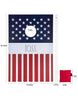 Load image into Gallery viewer, Dimensional image of the patriotic cornhole board, presented from a frontal perspective. The product dimensions are shown in this image: 23.62 inches in length, 1.57 inches in depth, and 35.04 inches in height. Additionally, the circular hole on top is shown to have a diameter of 5.9 inches. Lastly, the bean bag size is presented: 5.9 inches in length and 5.9 inches in height. The background of the photo is white.
