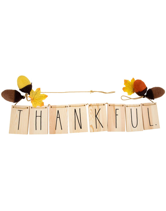 Rae Dunn “Thankful” Wooden Autumn Garland with Felt Acorns