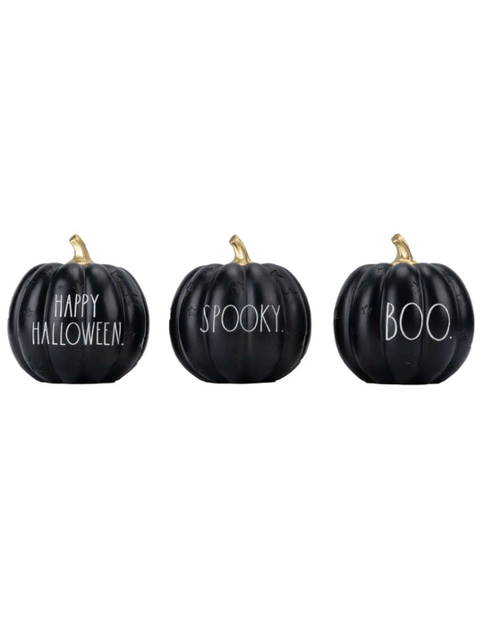 Rae Dunn “Happy Halloween” Set of 3 Black and White Pumpkins