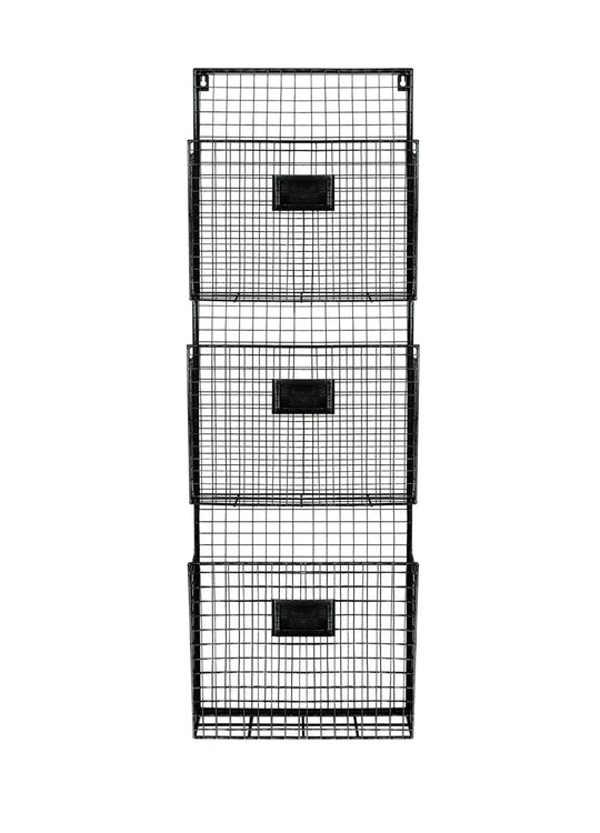 3-Tier Black Metal Wall File Holder with Distressed Finish