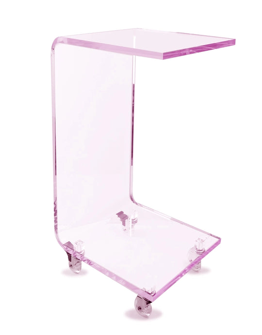 Penmore Brooke Pink-Edged Acrylic Rolling C-Shaped Table