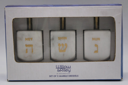 Willow & Riley Set of 3 Marble Dreidels with Brass Handles