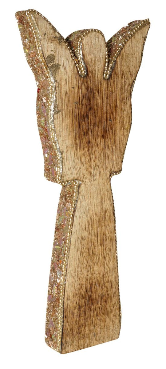 Becki Owens 4 x 10 Mango Wood Angel with Gold Glitter Border