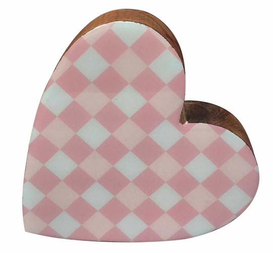 Beach Dream Pink & White Checkered Wooden and Enamel Heart Décor