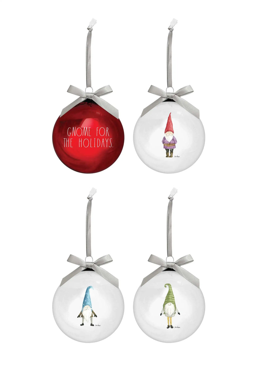 Rae Dunn Set of 4 Red and White Christmas Gnomes Ornaments | DesignStyles