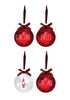 Load image into Gallery viewer, Frontal view of a set of 4 Christmas gnome ornaments. From this angle, the symbols on the front of each ornament can be fully appreciated. The background of the picture is white, and the ornaments are arranged as follows: on the upper-left side, an ornament with the term&quot;Gnome&quot;; next to it, the ornament with the term &quot;Sweet&quot;; on the bottom-left side, another with a gnome wearing a red hat; and next to that, an ornament featuring the term &quot;Gnome&quot;.
