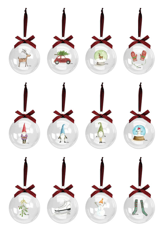 Rae Dunn Set of 12 Clear Glass Christmas Ornaments