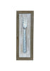 Load image into Gallery viewer, Frontal view of the farmhouse wall sign with metal fork on it. From this angle, all its key features are visible: The distressed wood frame, the whitewashed panel, and the hammered fork on it. The background of the picture is white.
