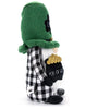 Load image into Gallery viewer, Side angle of the gnome. In this view, the black and white plaid shirt is very noticeable, making an interesting contrast with its green hat. The background of the picture is white. 
