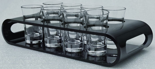 Set of 8 Shot Glasses with Black Acrylic Holder