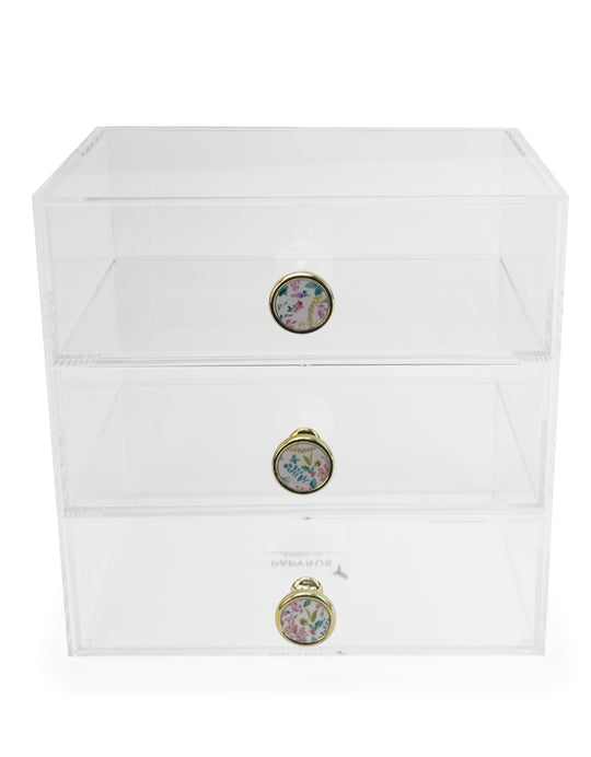 Papyrus Acrylic Desktop Drawer Organizer with Floral-Theme Knobs