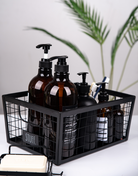 Rae Dunn Black Galvanized Metal Basket "Stuff"