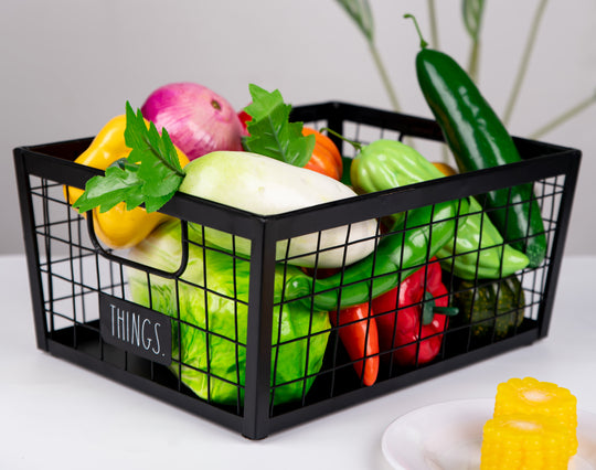 Rae Dunn Black Galvanized Metal Basket "Things"
