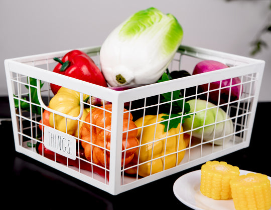 Rae Dunn White Galvanized Metal Basket "Things"