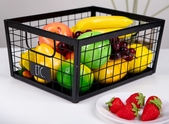 Rae Dunn Black Galvanized Metal Basket "Etc."