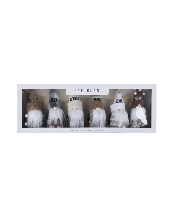 Rae Dunn “Believe” Set of 6 Plush Gnome Hanging Ornaments