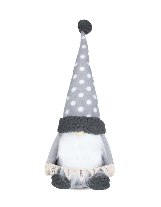 Rae Dunn “Merry” Freestanding Plush Gray Christmas Gnome