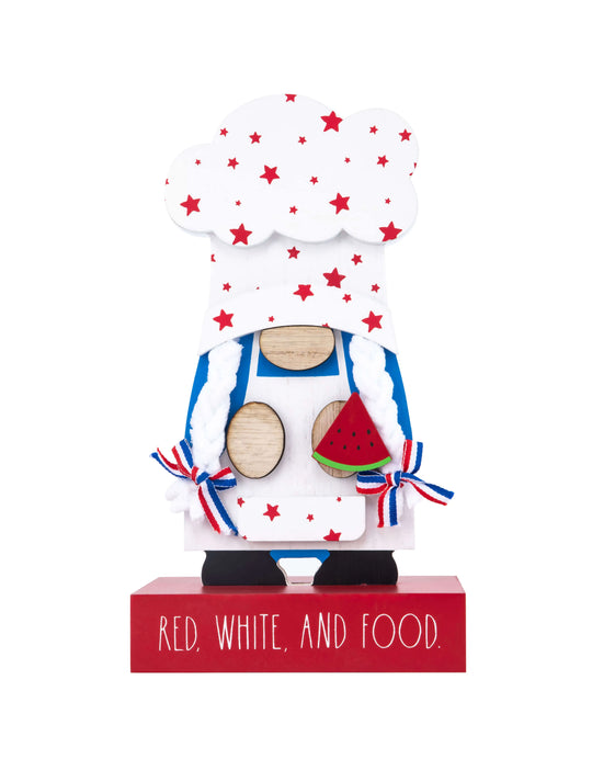 Rae Dunn “Red, White and Food” Patriotic Wooden Décor Gnome