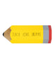 Load image into Gallery viewer, The frontal angle of the pencil-shaped sign for teacher desks. The main features of the sign can be fully appreciated from this angle: the yellow color of its body, the gray and red colors at the bottom (simulating a pencil&#39;s eraser), the tip on the top, and the phrase &quot;Teach. Love. Inspire.&quot; written on the pencil&#39;s body. Side angle of the teacher sign. The background of the picture is white.
