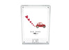 Load image into Gallery viewer, Frontal view of the double-panel photo frame made of acrylic. From this angle, most of its features are clearly visible: the acrylic material, the word &quot;Love&quot; written in Rae Dunn font, and the corner magnets. The background of the picture is white.
