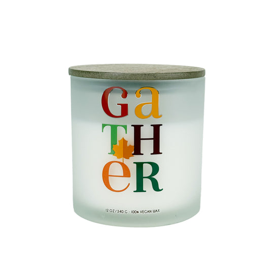 "Gather" Caramel & Apple Scented Glass Candle with MDF Lid 12oz