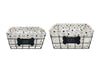 Load image into Gallery viewer, Frontal view of the set of two dog-themed baskets. From this angle, all their features are clearly visible: the liners with paw and heart illustrations, the wooden handles, the black wire metal structures, and the plaques displaying the terms &quot;Stuff&quot; and &quot;Toys.&quot; The background of the picture is white.
