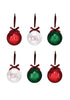 Load image into Gallery viewer, Front angle of the red and green Christmas ornaments. It is displayed in the following way: A row with three ornaments above and another row with three ornaments below. The background is totally white color.
