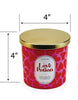 Load image into Gallery viewer, Dimensions picture of the scented candle. It is positioned at a frontal angle, indicating that the candle measures 4&quot; in length and 4&quot; in height. The background of the picture is white.
