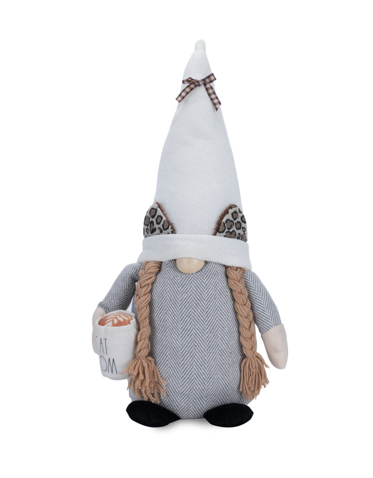 Rae Dunn “Cat Mom” Grey Plush Cat-Theme Gnome with Mug