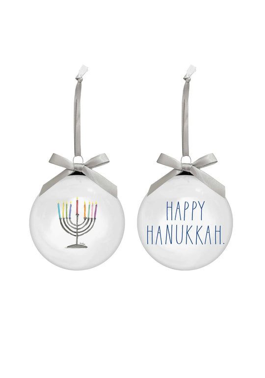 Rae Dunn “Happy Hanukkah” Set of 2 Glass Hanukkah Ornaments