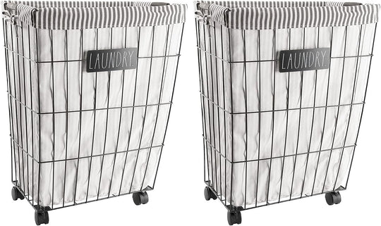 Rae Dunn Set of 2 Laundry Hampers with Liner and Wheels