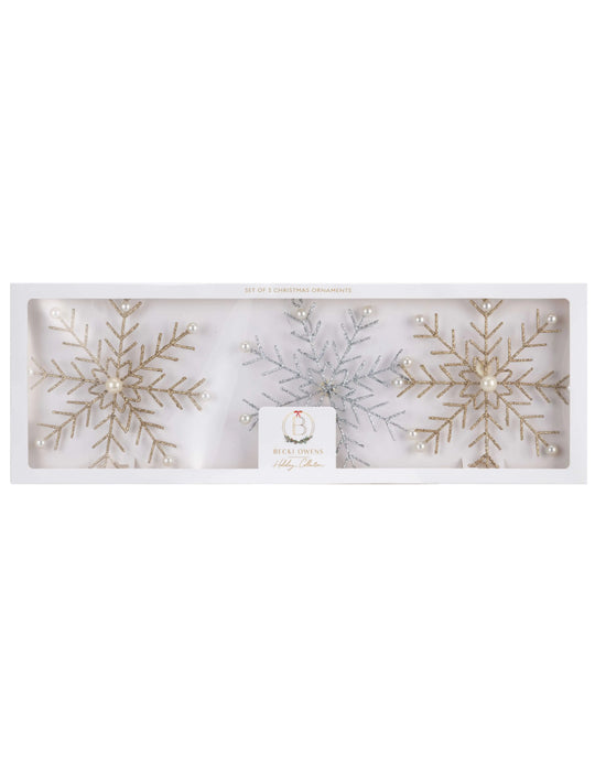 Becki Owens Set 3 Gold-Silver Snowflake Christmas Ornaments