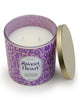 Load image into Gallery viewer, High angle view of the candle with a romance-related scent. All elements of the candle are visible, with the top part being more prominent in this perspective. The lid is not placed on top; instead, it rests vertically next to the candle on the jar. The white wax and the two wicks of the candle are visible and appreciated.
