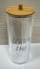 Rae Dunn Clear Glass Cotton Pad Holder with Wooden Lid